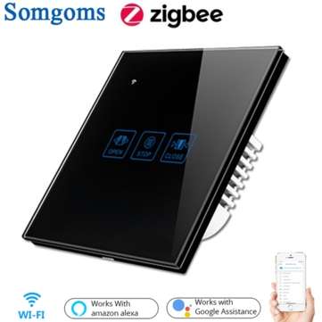 Somgoms Tuya ZB Curtain Touch Wall Switch Crystal Panel Electric Motorized Blinds ... (COLOR: BLACK)