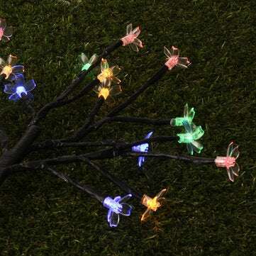 Solar Powered Cherry Flower LED Lawn Light Outdoor Colorful Branch Yard Landscape Lamp Garden Decor
