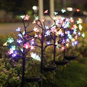 Solar Powered Cherry Flower LED Lawn Light Outdoor Colorful Branch Yard Landscape Lamp Garden Decor