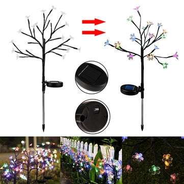 Solar Powered Cherry Flower LED Lawn Light Outdoor Colorful Branch Yard Landscape Lamp Garden Decor