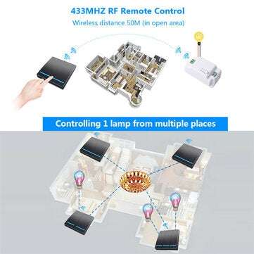 SMATRUL Black 433Mhz Smart Push 3Gang Wireless Switch Light +3 RF Remote Control