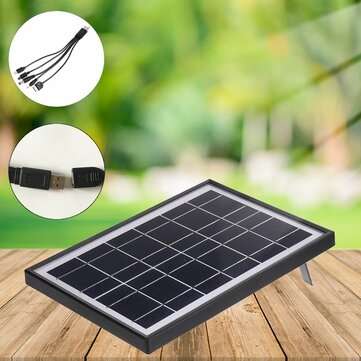 Solar Panel Portable Power Bank Outdoor Camping Phone Charger with 5-in-1 USB Cable