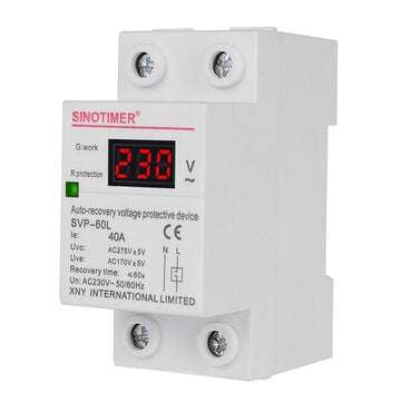 SINOTIMER SVP-60L 230V AC 40A Digital Din Rail Automatic Recovery Over Under Voltage Protector with