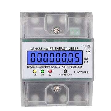 SINOTIMER DDS024T Din Rail 380V 80A 3 Phase 4 Wire Electronic Watt Power Energy Meter Wattmeter kWh