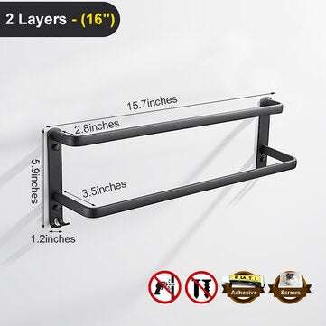 Towel Hanger Wall Mounted 30-50 CM Towel Rack Bathroom Aluminum Black Towel Bar (STYLE: 5)