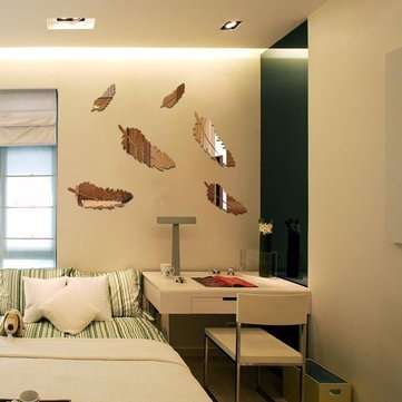 Silver Feather DIY 3D Mirror Wall Sticker Mural For Home And Bedroom Decoration