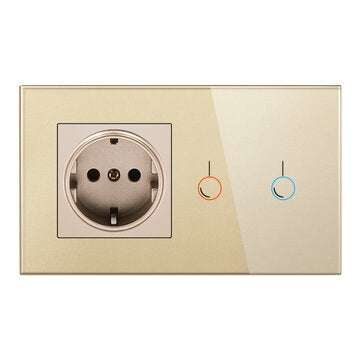 SRAN 170~250V 16A Touch Sensor Switch with Socket Crystal Glass Panel 146*86mm Wal... (COLOR.: GOLD)
