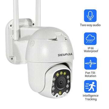 SHIWOJIA 1080P HD 2MP IP Camera WiFi Wireless 360 PTZ Security Camera Outdoor Wa... (PLUG: USPLUG)