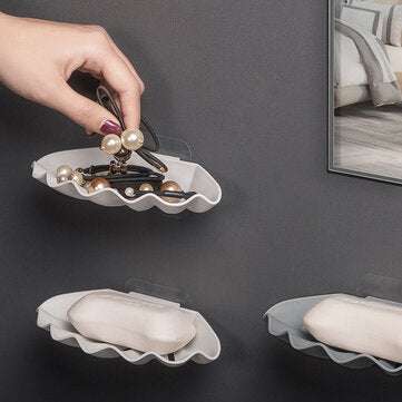 Shell Shaped Soap Box Dish Double Layer Drain Essential Oil Soap B... (LAYERS: 1LAYER | COLOR: GREY)