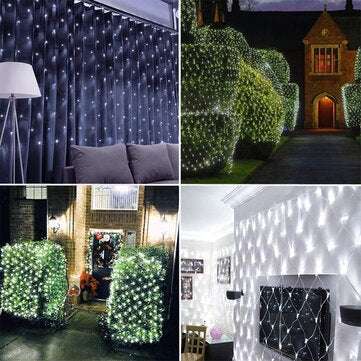 Solar Powered LED Mesh Curtain Fairy String Light Wedding Indoor Outdoor Chr... (LIGHT COLOR: WHITE)