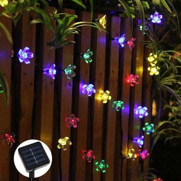Solar Powered 7M LED Sakura Flower String Light Long... (COLOR.: BLUE | TYPE: LONGBRIGHT7MODESFLASH)