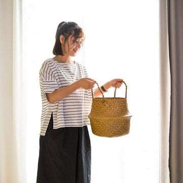 Seagrass Belly Basket 27x24 Handmade Storage Plant Pot Foldable Nursery Laundry Bag For Home Room Of