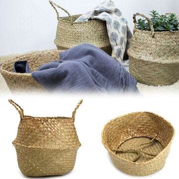 Seagrass Belly Basket 27x24 Handmade Storage Plant Pot Foldable Nursery Laundry Bag For Home Room Of