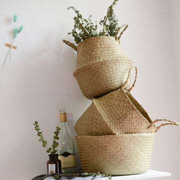 Seagrass Belly Basket 27x24 Handmade Storage Plant Pot Foldable Nursery Laundry Bag For Home Room Of