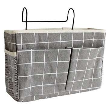 Saijia Sngd001 1Pcs Storage Hanging Bag Cotton Linen Bedside Storage Tool Wate... (COLOR: GREYPLAID)