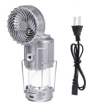 Solar Outdoor Fan Rechargeable Camping Lantern Light LED Hand Lamp Flashlight (COLOR: SILVER)