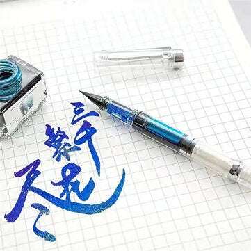 Soft Brush Pen Art Writing Ink Pen plastic Transparent White Refillable Ink Fountain Pens Stationery