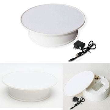 Round White Velvet Top Electric Motorized 360 Rotating Turntable Jewelry Ornament Display Stand