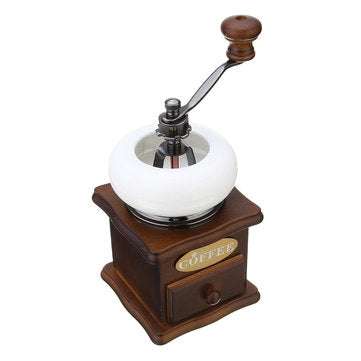 Retro White Ceramic Manual Coffee Bean Grinder Wooden Nut Mill Cafe Hand Grinding Tool