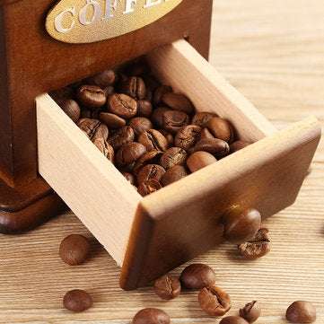 Retro White Ceramic Manual Coffee Bean Grinder Wooden Nut Mill Cafe Hand Grinding Tool