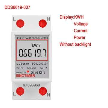 SINOTIMER DDS6619-007 Single Phase Two Wire LCD Digital Display Wattmeter Power Consumption Energy E