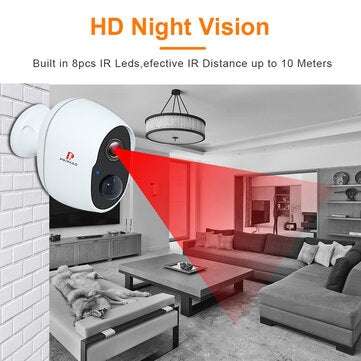 Pripaso 1080P Wireless Battery Powered IP CCTV Camera Outdoor  Indoor Home Waterproof Security Recha