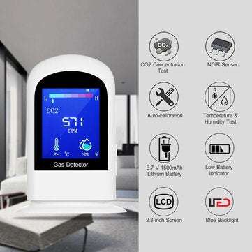 Rechargeable Carbon Dioxide Detector Portable LCD Digital CO2 Meter Carbon Dioxide Tester Temperatur
