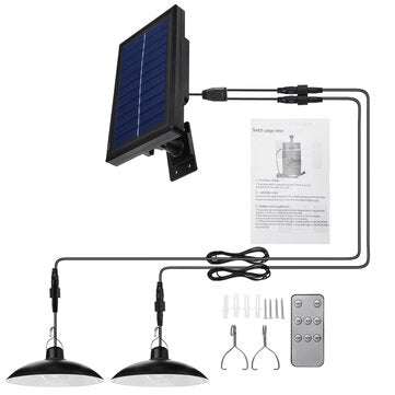 Solar LED Pendant Light Outdoor Flood Hanging Garden Lamp + Remote Waterproof Whit... (TYPE: 2HEADS)