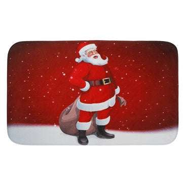 Santa Claus Waterproof Non-Slip Bathroom Shower Curtain Toilet Cover Mat Rug Set