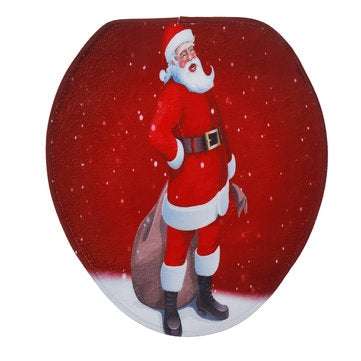 Santa Claus Waterproof Non-Slip Bathroom Shower Curtain Toilet Cover Mat Rug Set