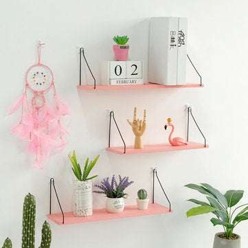 Pink Bookshelf Iron Wooden Wall Shelf Holder Rack Organizer Craft Storage Home Decoration