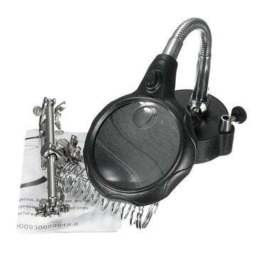 LED Light Soldering Iron Stand Holder Helping Hands Magnifying Glass Magnifier
