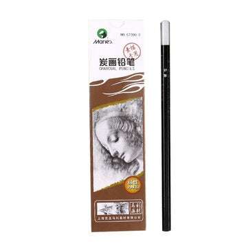 Maries C7300 12Pcs Charcoal Pencil Set Black Soft/Medium/Hard Nib Hexagon Pen Holder... (TYPE: HARD)