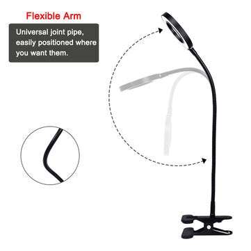 NEWACALOX Flexible 5X USB 3 Colors Lamp Magnifier Clip-on Table Top Desk LED Reading Large Lens Illu