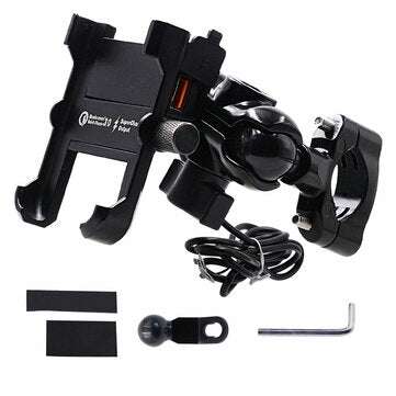 QC3.0 Quick Charge 4-6.5 inch Phone Holder Waterproof GPS Mount Motorcycle Moto Ha... (COLOR: BLACK)