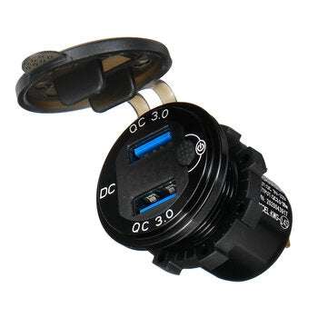 QC3.0 Dual USB Charger Fast Charge Socket Outlet With Voltage Display For Car Truck Boat Yacht Water