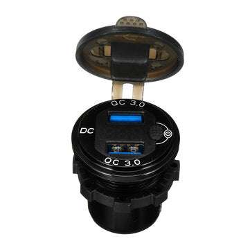 QC3.0 Dual USB Charger Fast Charge Socket Outlet With Voltage Display For Car Truck Boat Yacht Water