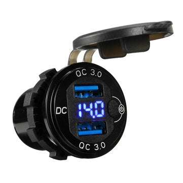 QC3.0 Dual USB Charger Fast Charge Socket Outlet With Voltage Display For Car Truck Boat Yacht Water