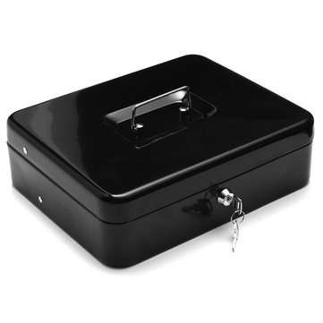 Lockable Cash Coin Box Tiered Tray Portable Money Drawer Holder Security Storage Box