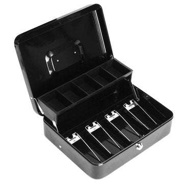 Lockable Cash Coin Box Tiered Tray Portable Money Drawer Holder Security Storage Box