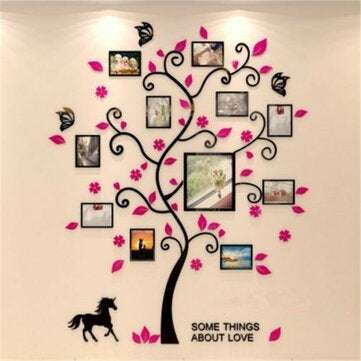 Removable Family Photo Frame Tree Sticker Living Room Wall Decals DIY Wall Decor (COLOR.: ROSE)