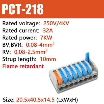 LUSTREON PCT-218 Terminal Plug-in Electrical Connector Wire Connector Fast Power Connector Wire Term
