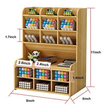 Pen Holder Storage Box Wood Pencil DIY Desktop Container Studentsk Case Rack (COLOR: BROWN)