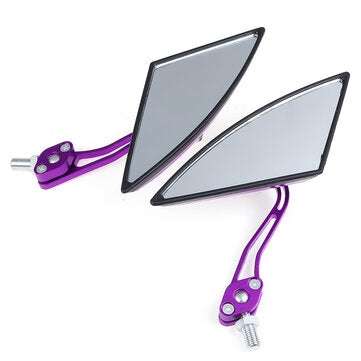 Pair Universal Motorcycle Aluminum Rod Rearview Side Mirrors Triangle (COLOR.: PURPLE)