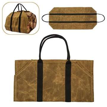 khaki Firewood Carrier Log Carrier Wood Carrying Bag for Fireplace 16oz Waxed Canvas