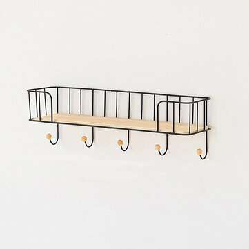 Home Nordic Iron Storage Rack Shelf Wall Hanging Hooks Wall Decor Displa... (SIZE: L | COLOR: BLACK)