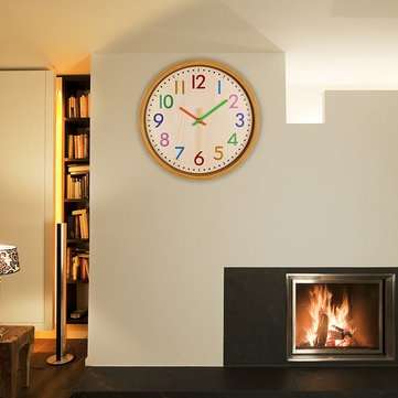 HC-40 Decorative Accurate Time Wood Grain Colorful Silent Quartz Hanging Wall Clock