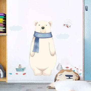 Miico FX82027 2PCS Cartoon Wall Sticker Cute Polar Bear Printing Children`s Room And Kindergarten De