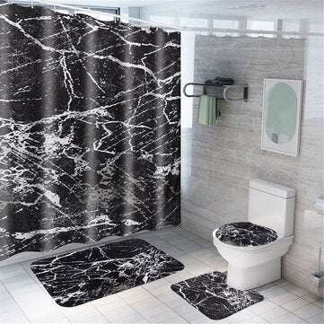 Marble Carpet Shower Curtain Four-piece Toilet Bathtub Anti-static Waterproof Anti-mildew Non-slip M