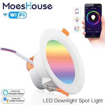 MoesHouse WiFi Smart LED Downlight 7W RGB+CW+WW Dimming Round Spot Light Work with Alexa Google Home